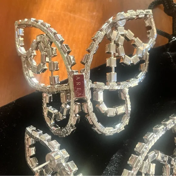 AREA Crystal Butterfly Earrings, Silver, 3”x2.75” - Picture 4 of 10